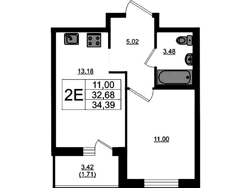 1-комнатная квартира 34.39 м², 11/17 эт., ЖК «Стороны Света 2»